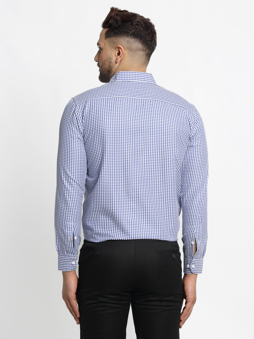 Jainish Blue Men's Cotton Checked Formal Shirt's ( SF 765Blue )