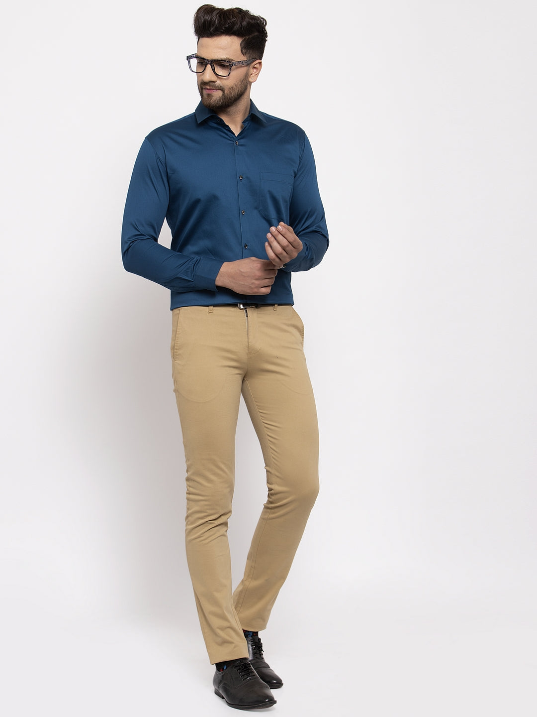 Jainish Navy Men's Cotton Solid Formal Shirt's ( SF 768Navy )