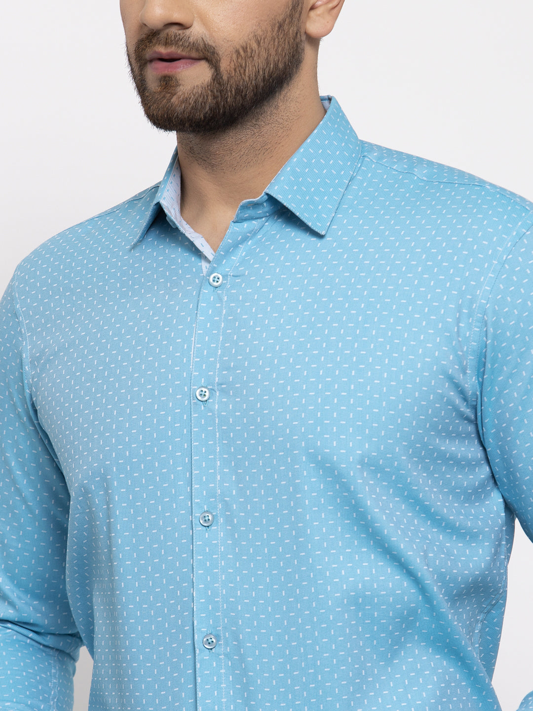 Jainish Blue Men's Cotton Printed Formal Shirt's ( SF 774Aqua )