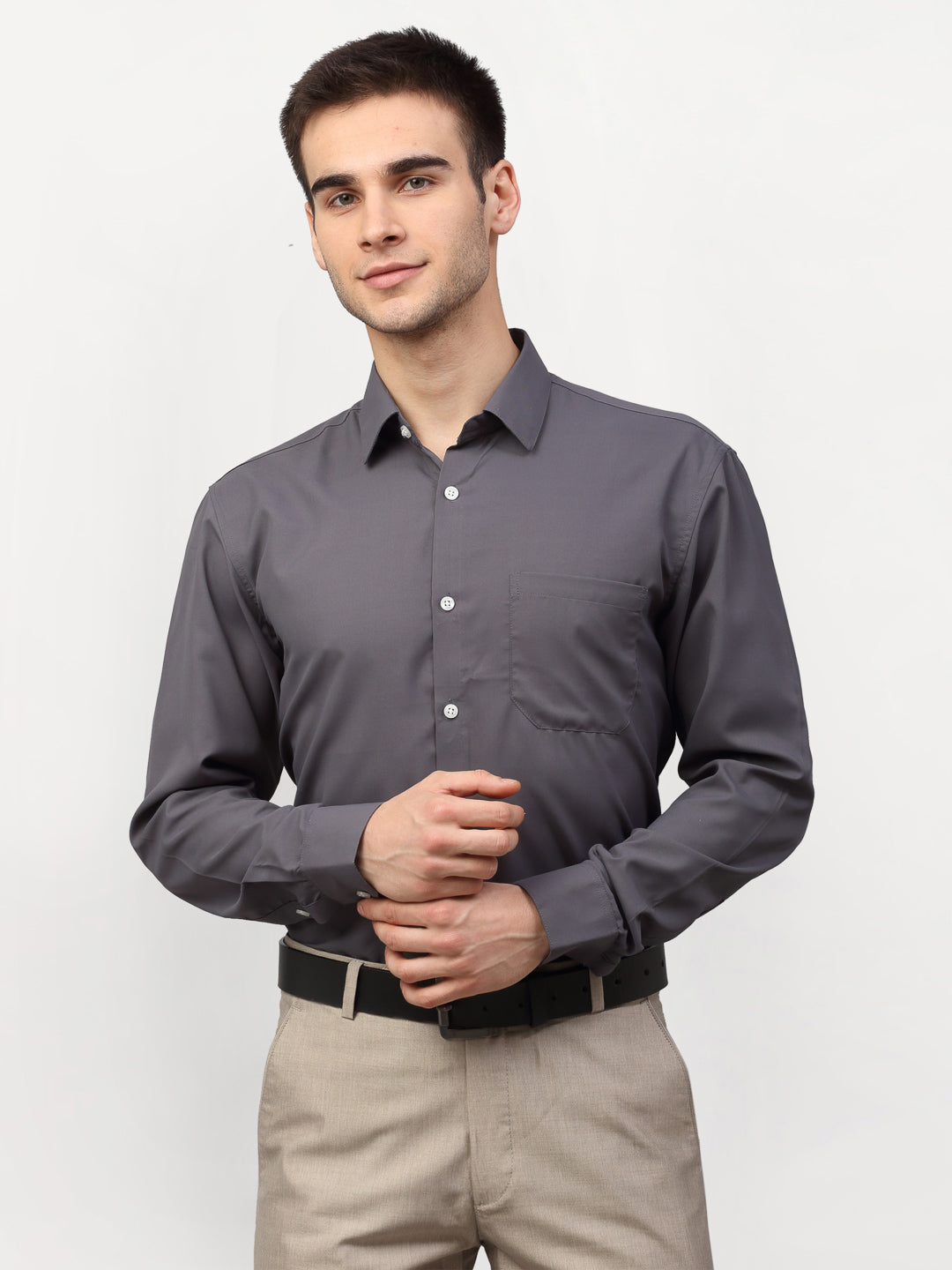 Jainish Grey Men's Solid Formal Shirts ( SF 777Grey )