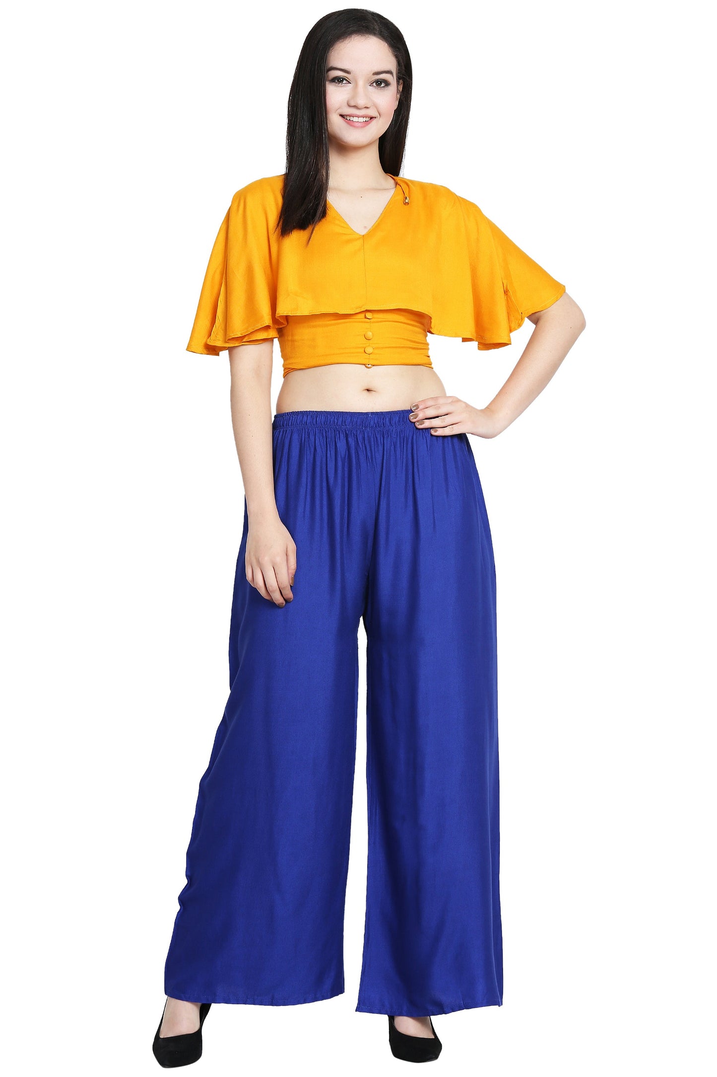 PAVONINE Royal Blue Color Rayon Fabric Half Flared Sharara For Women