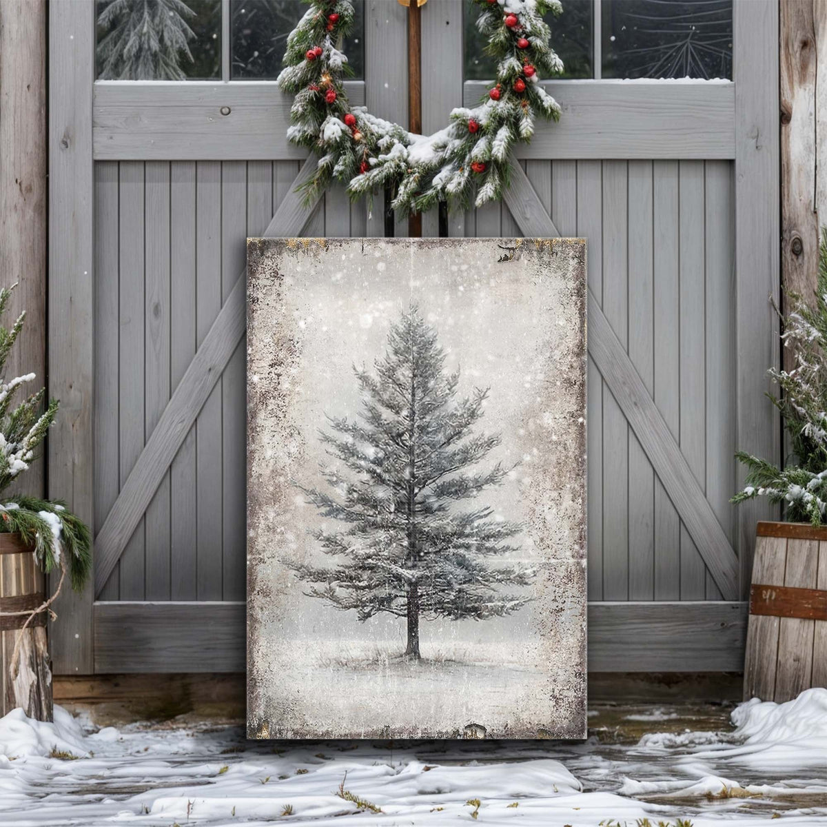 Vintage Christmas Tree Wall Art with Free Mystery Gift