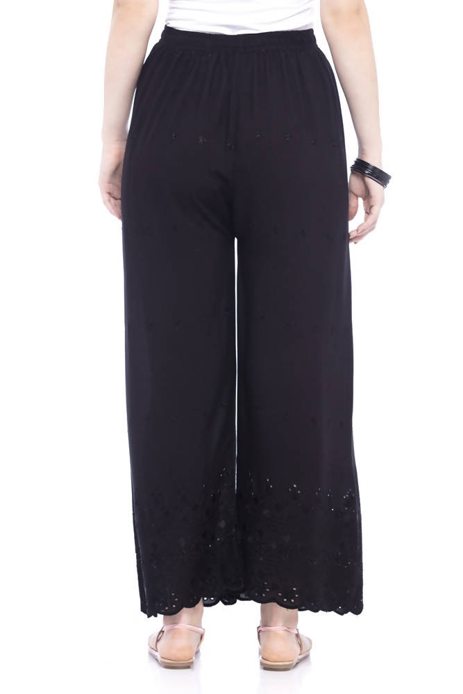 Mominos Fashion Reyon Cotton Black Embroidery Chikan Palazzo