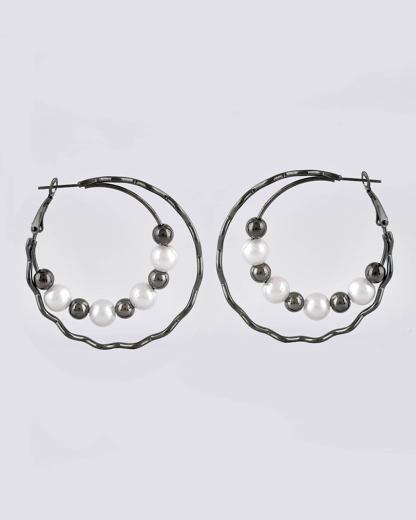VOJ Women Rhodium-Plated Pearl Stainless Steel Hoop Earrings