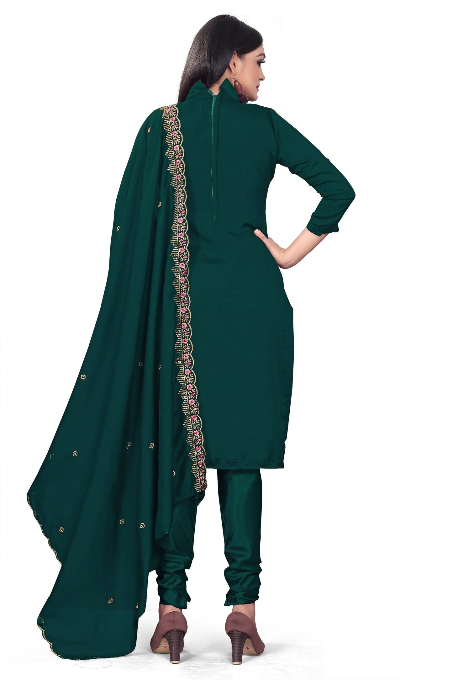 Teal Silk Embroidered with Sequins work Unstitched Dress Material - Tanvi