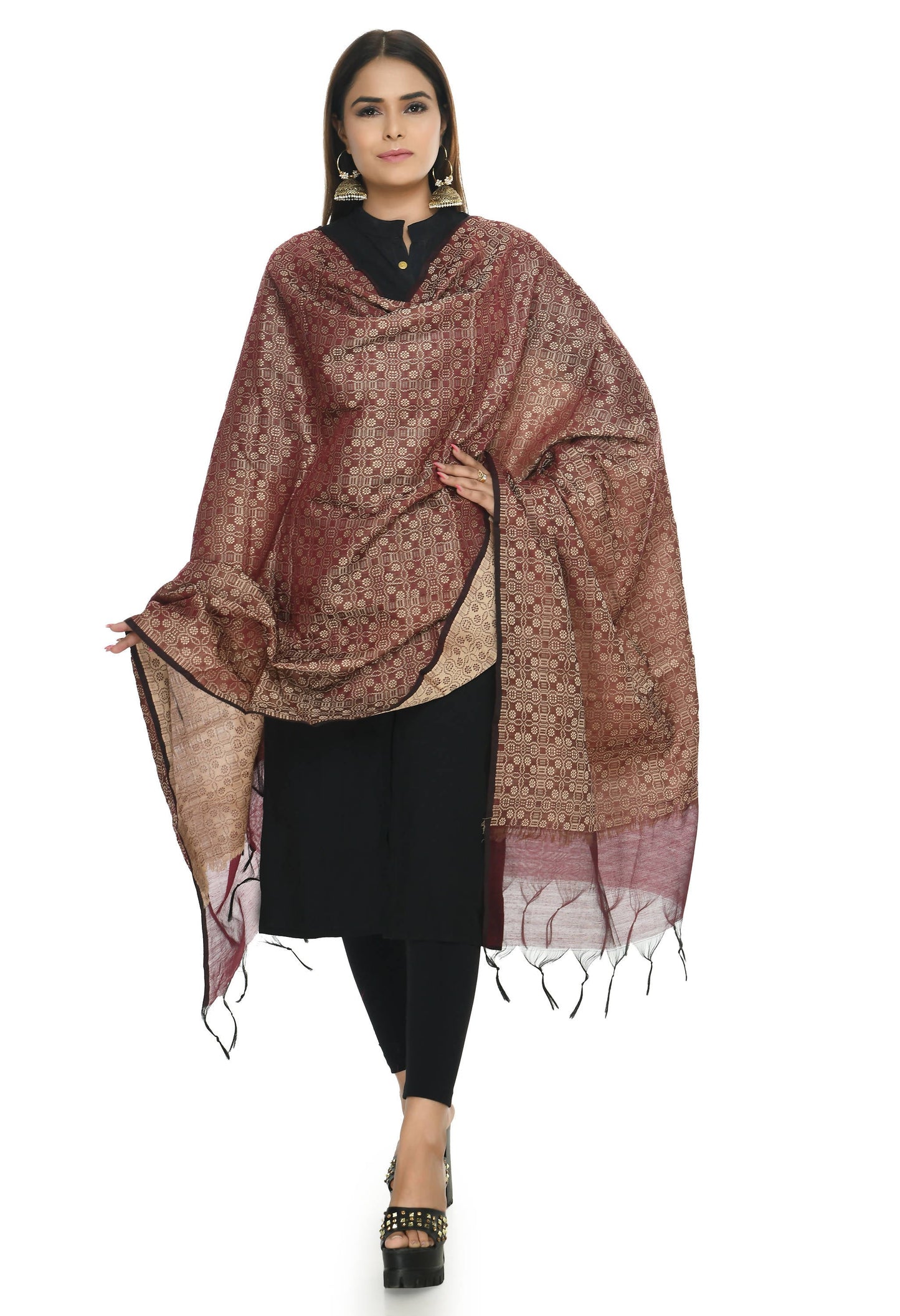Mominos Fashion Moeza Handloom Cotton Dark Maroon Dupatta