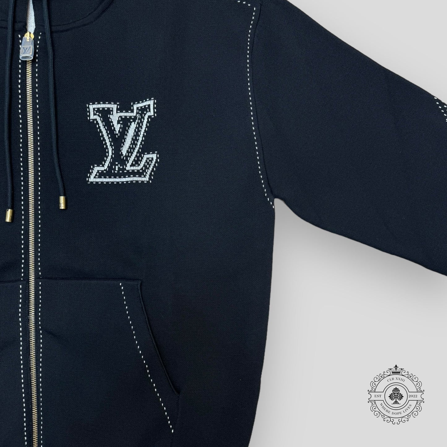 Louis Vuitton Monogram Flower Graphic Intarsia Zipped Hoodie in Black