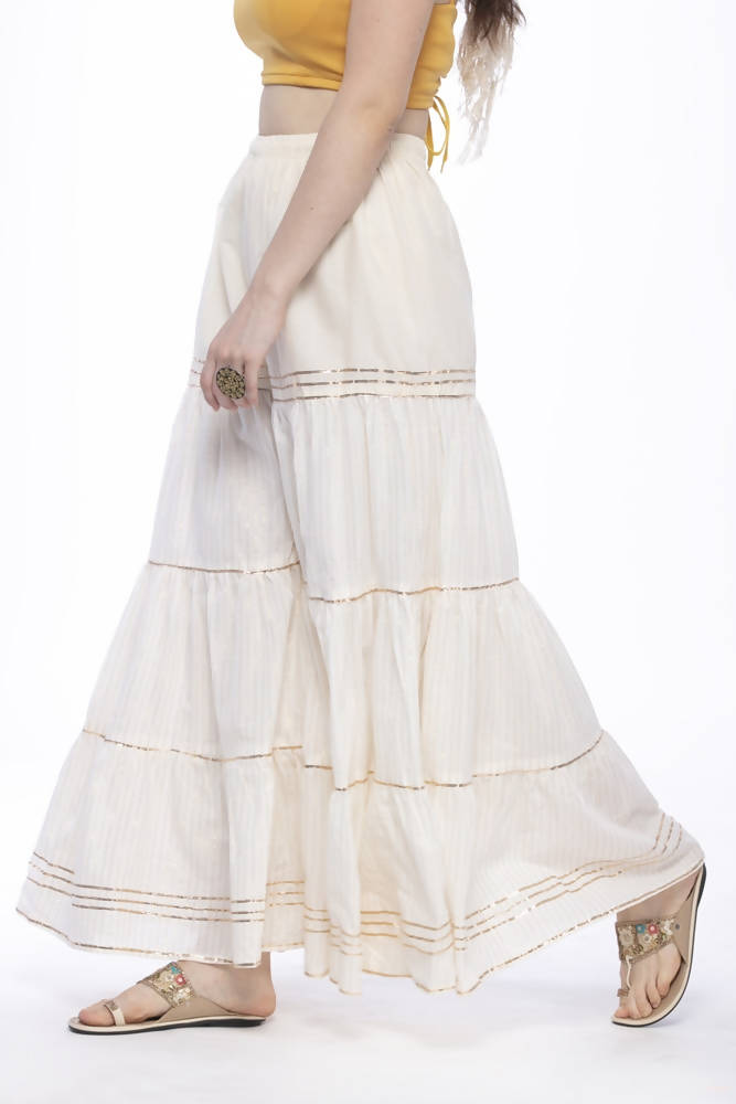 Mominos Fashion Cotton Off White Stripe With Gota Sharara