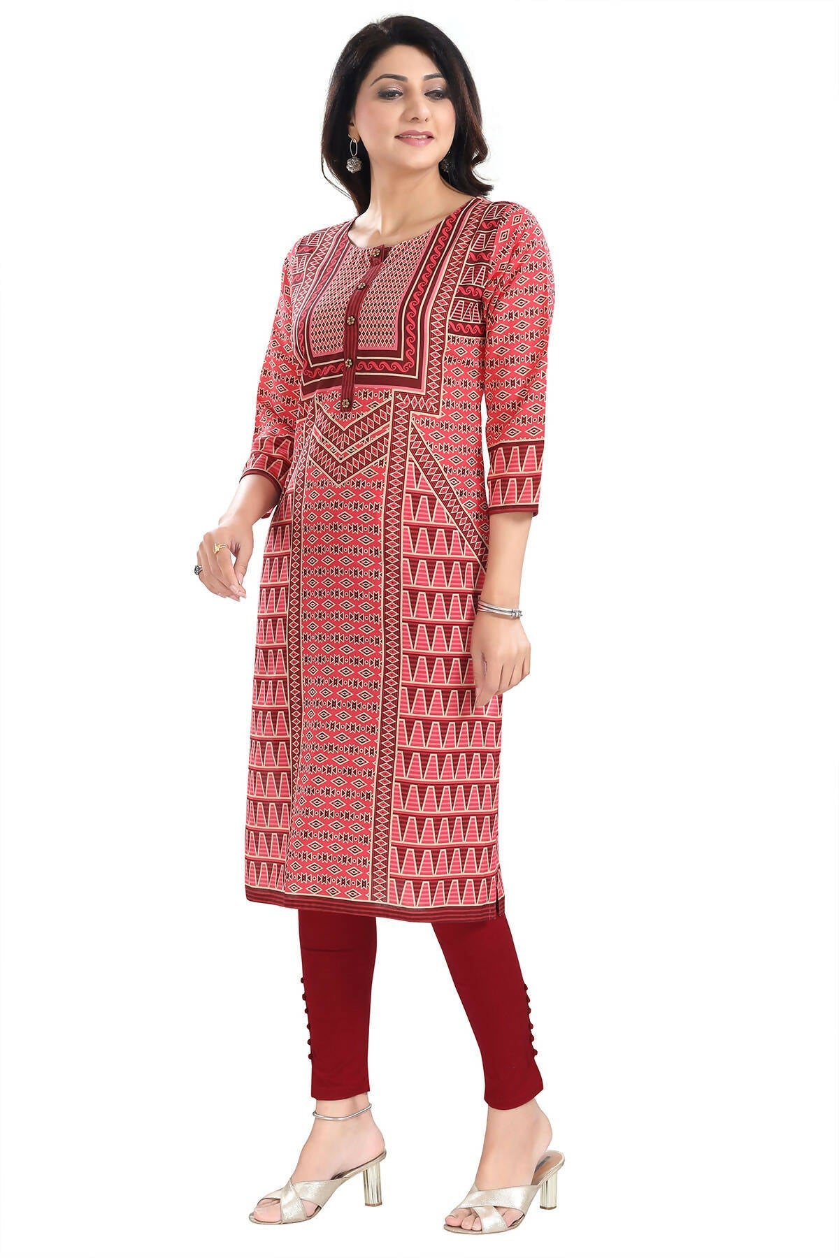 Snehal Creations Tomato Designer Print Cotton Slub Long Kurti Tunic