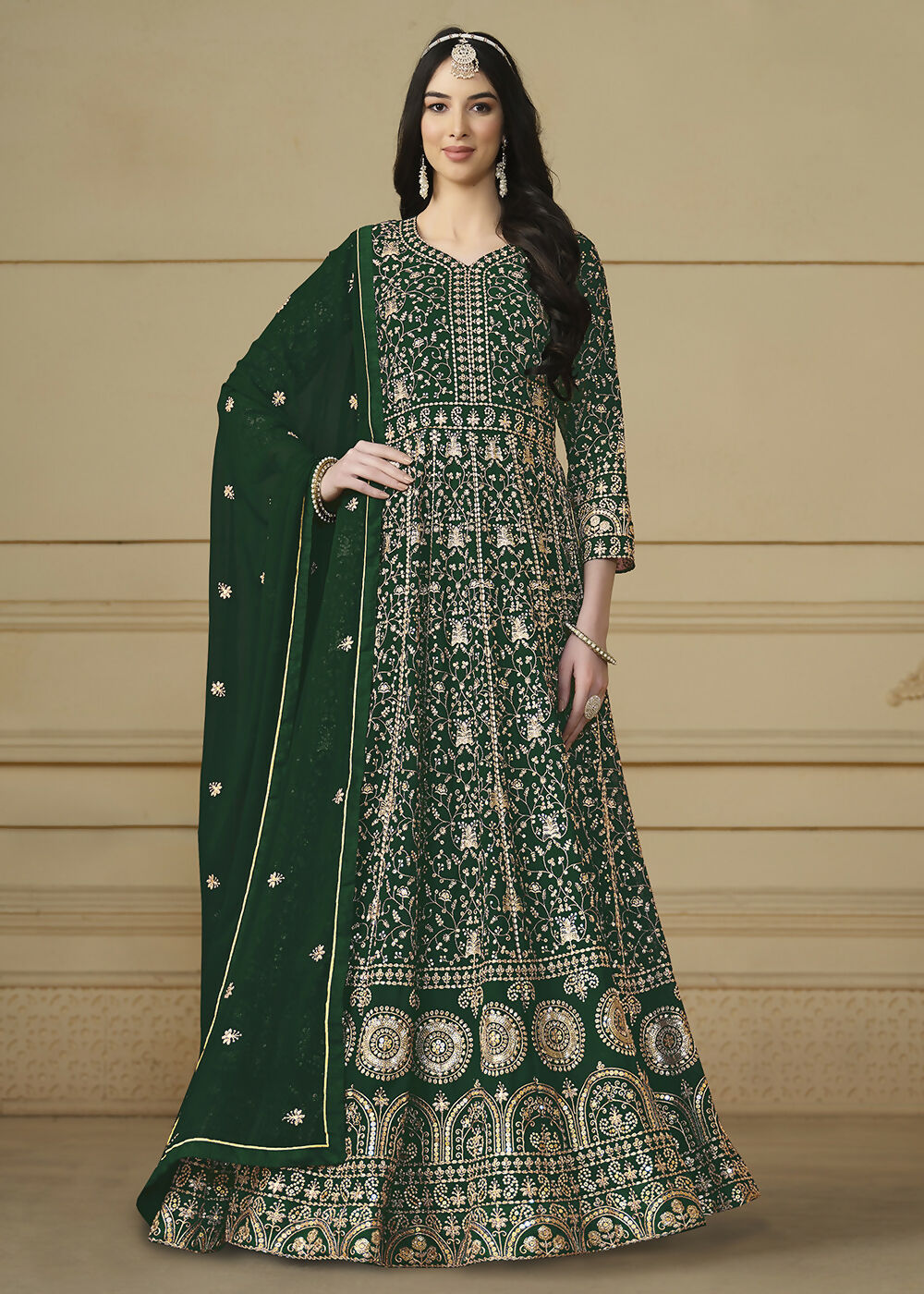 Bottle Green Embroidered Trendy Style Anarkali Suit - Emponline