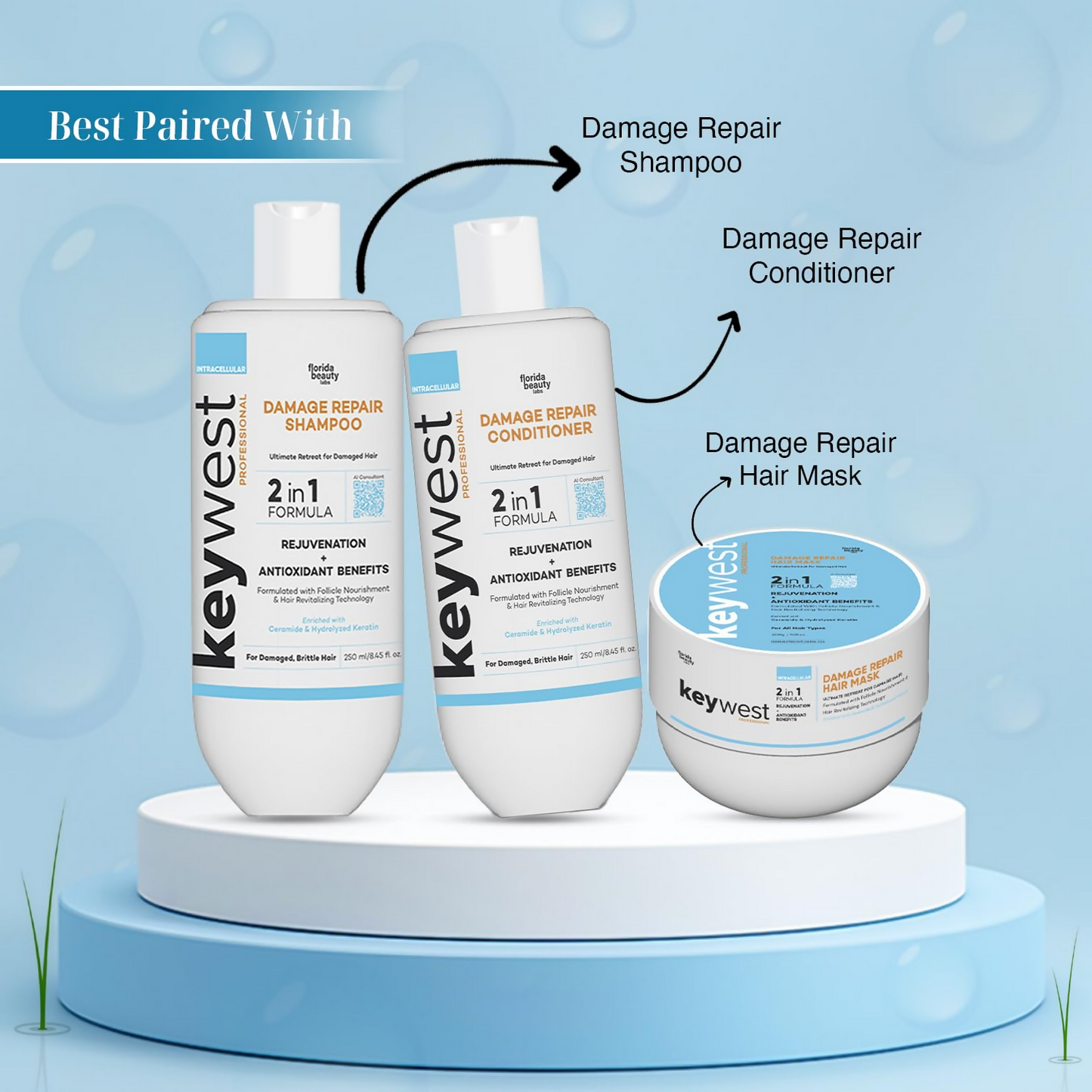 Keywest Damage Repair Shampoo 2in1 Formula Rejuvenation + Antioxidant