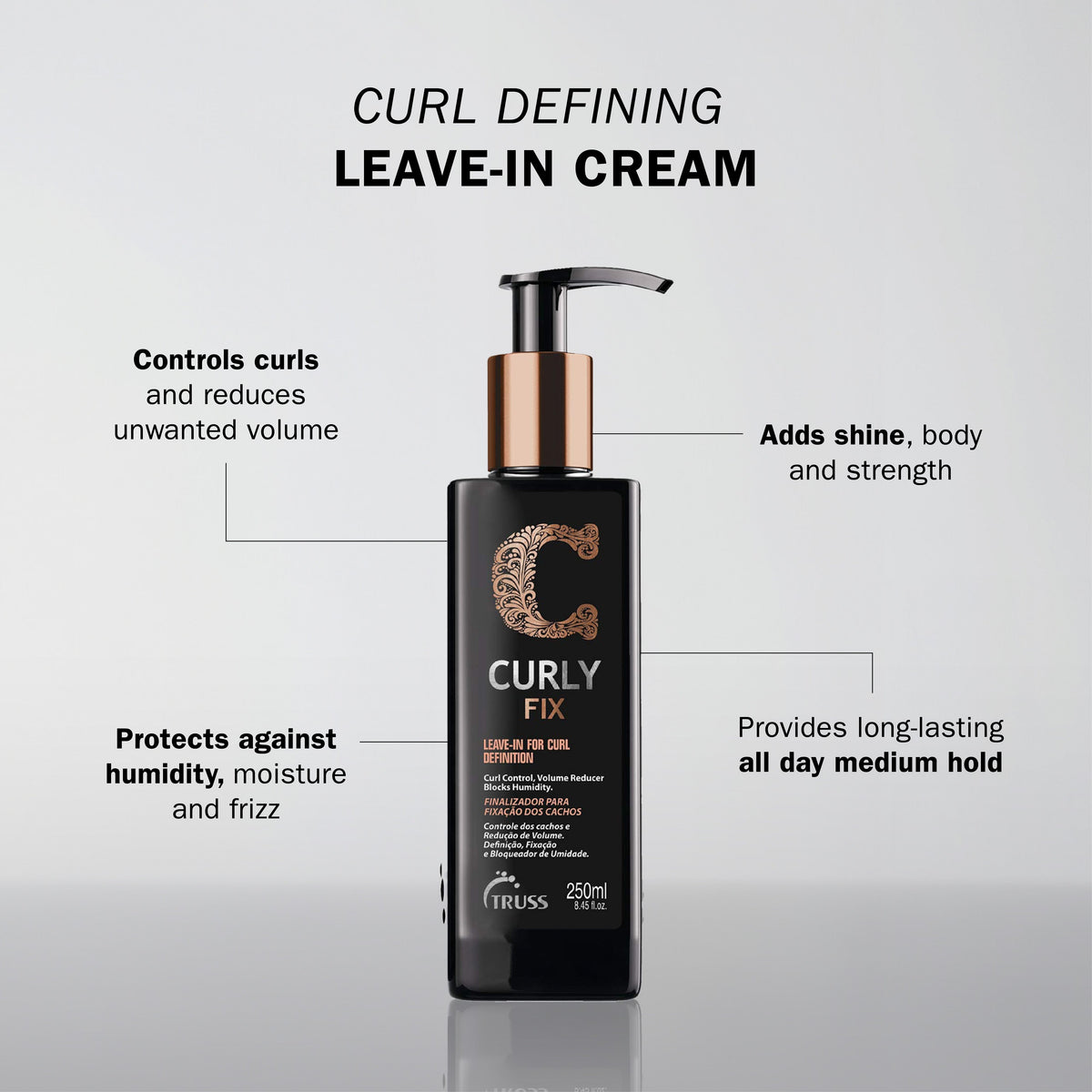 Truss Curly Fix Leave-In Curl Defining Cream – Medium-Hold Anti-Frizz Styling Cream for Defined, Long-Lasting Curls, 8.45 fl oz (250ml)