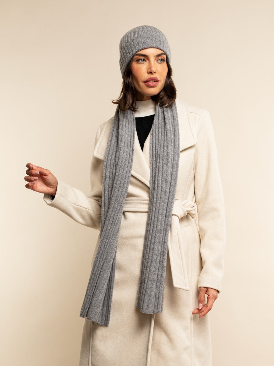 Milano (light grey) - Italian 100% cashmere ribbed beanie (unisex)
