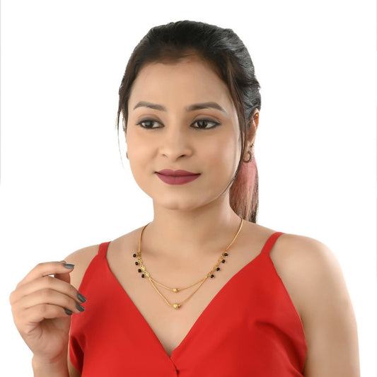 AanyaCentric Gold-Polished Short Mangalsutra Set with Earrings