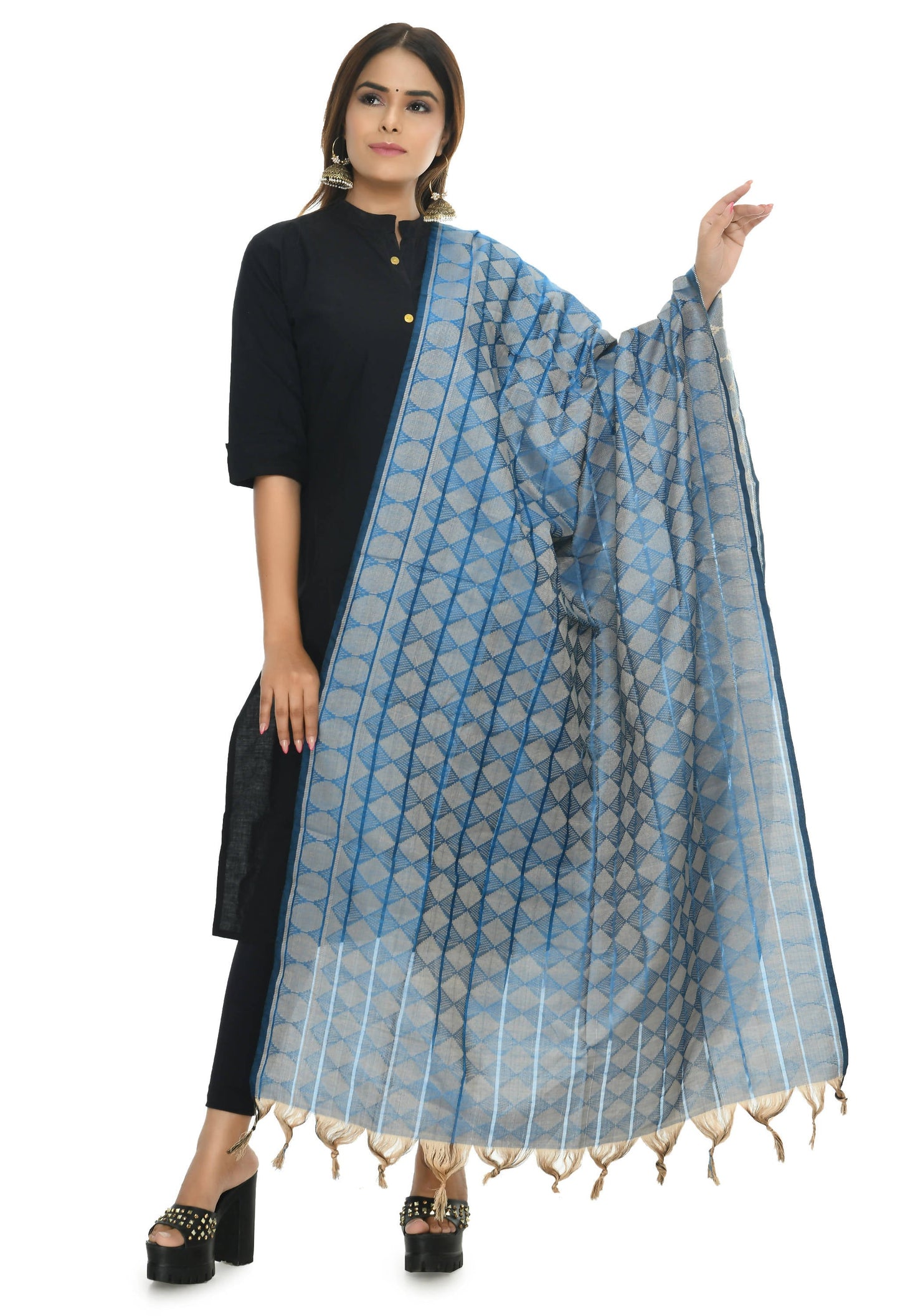 Mominos Fashion Moeza Handloom Cotton Blue Dupatta