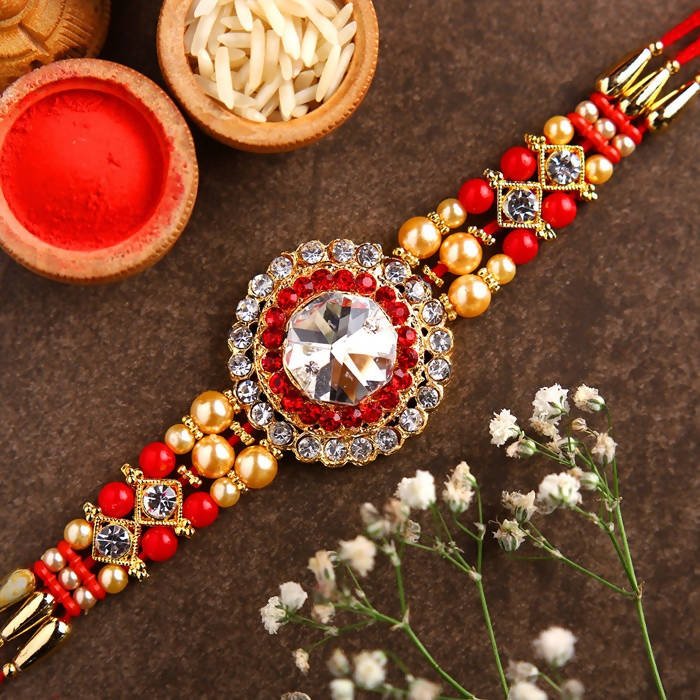 American Diamond Bling Rakhi And Cashew Jar