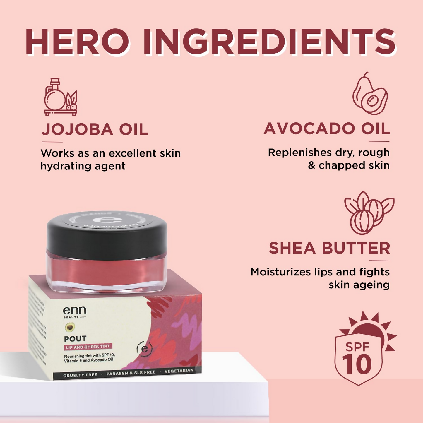 Enn Beauty Pout Lip, Cheek Tint With SPF 10 With Jojoba & Avocado Oil - Be Bliss
