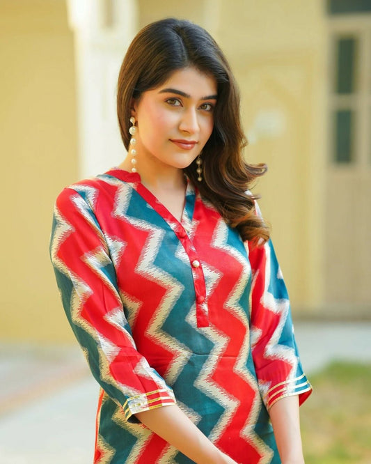 Aayaa Pure Muslin printed Kurti & Pant - Multi Color