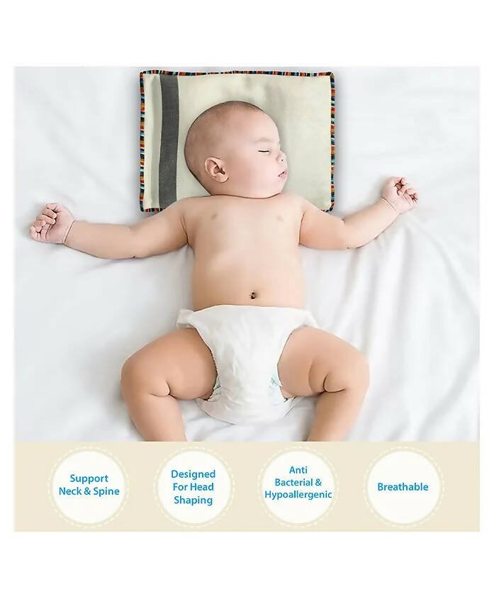 AHC Mustard Seed Pillow - Baby Head Shape Support, with Bamboo Cover
