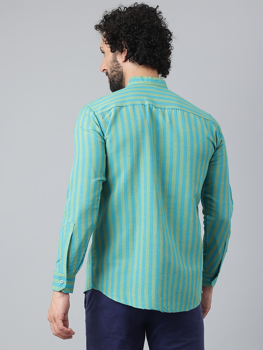 RIAG Blue Men's Chinese Collar Full Sleeves Shirt