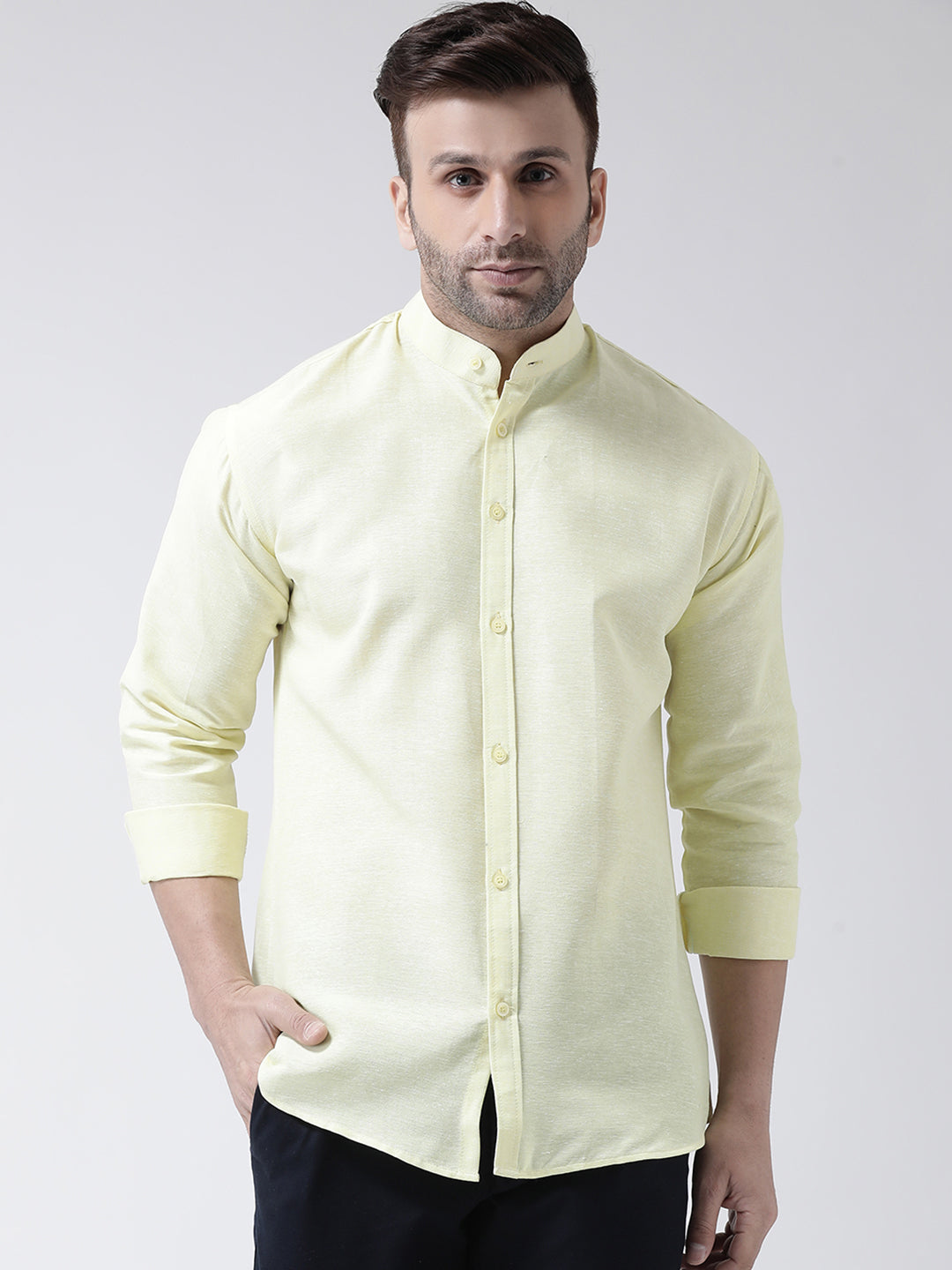 RIAG Yellow Men's Chinese Collar Full Sleeves Shirt