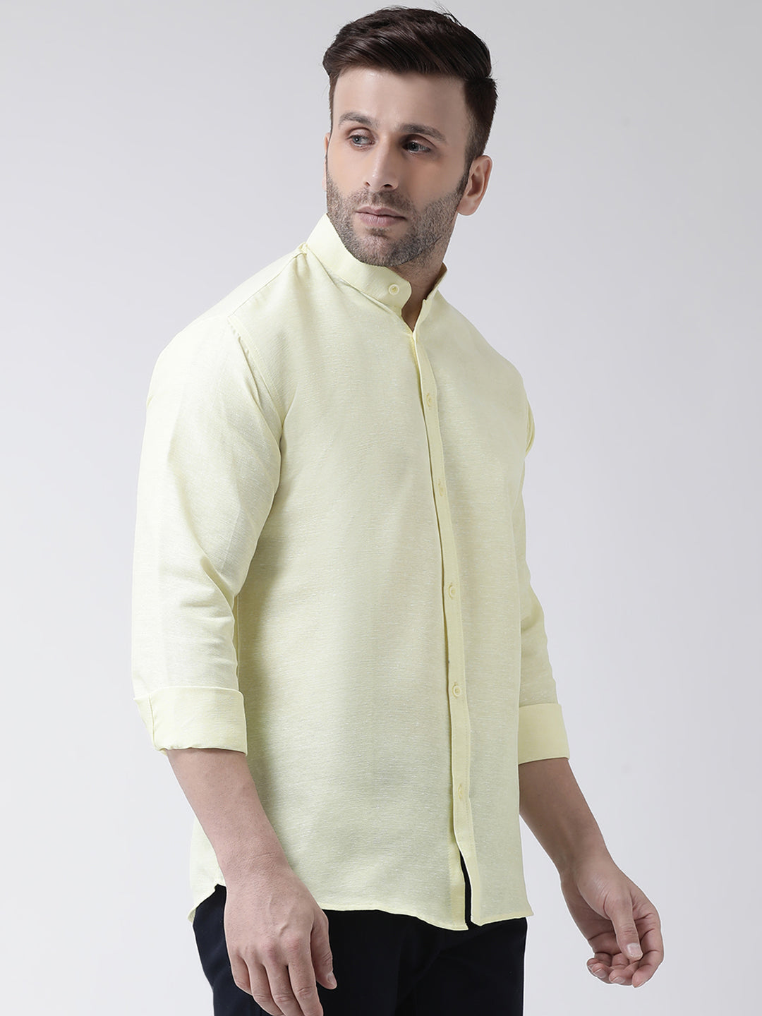 RIAG Yellow Men's Chinese Collar Full Sleeves Shirt