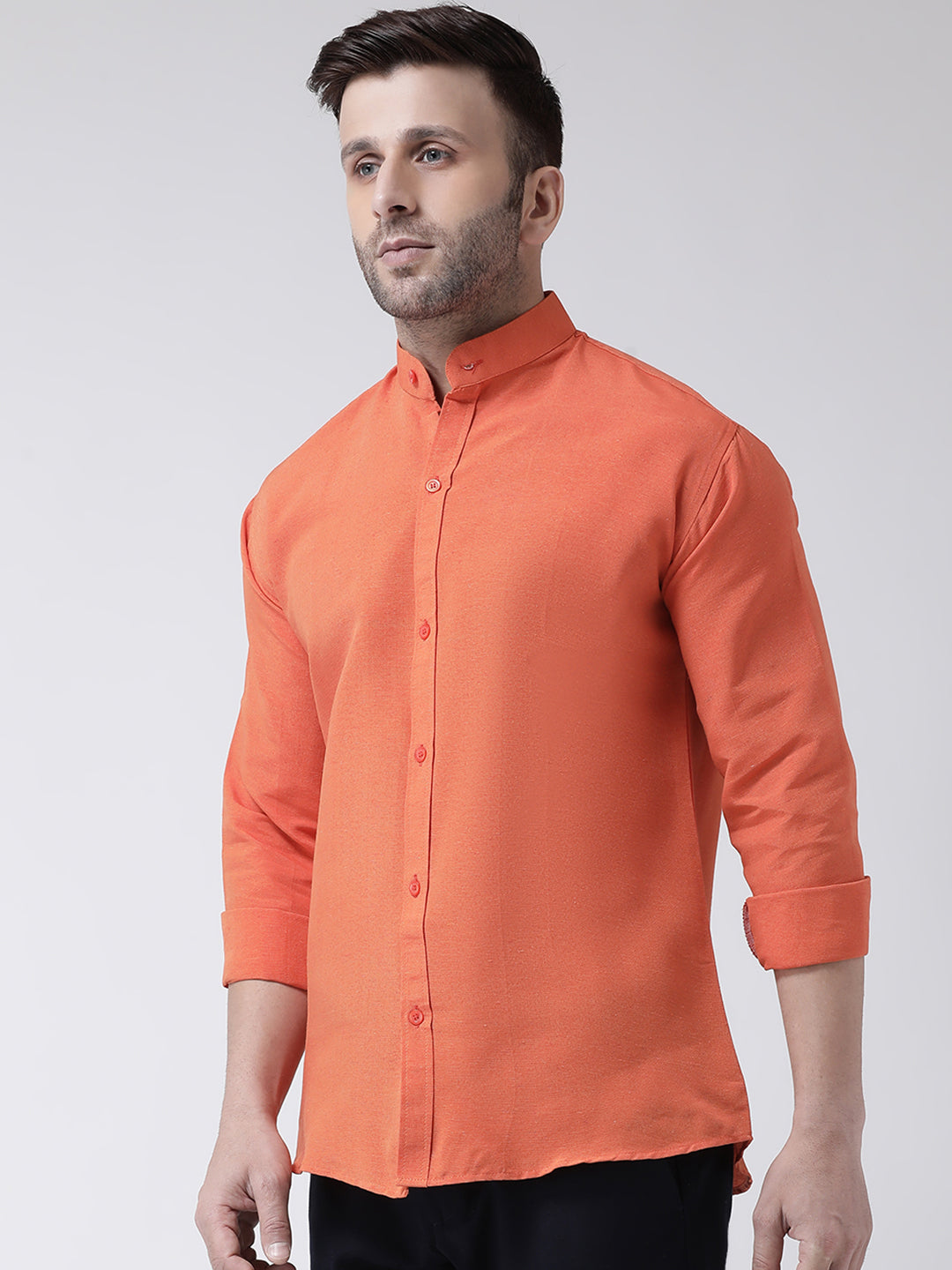RIAG Orange Men's Chinese Collar Full Sleeves Shirt