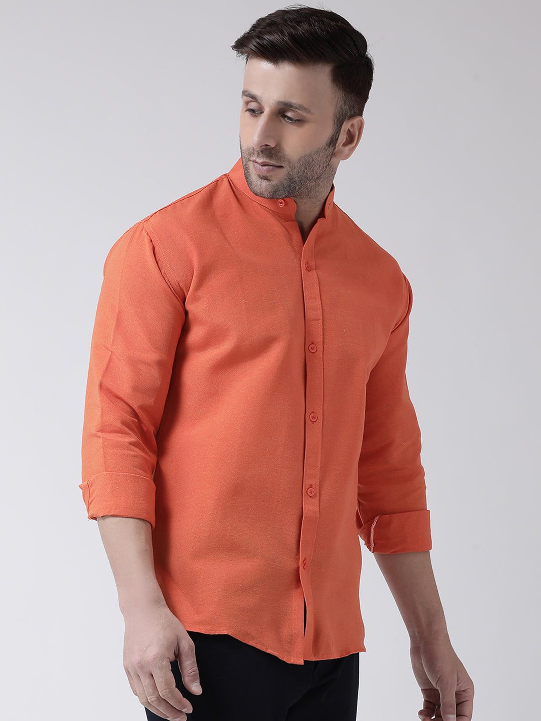 RIAG Orange Men's Chinese Collar Full Sleeves Shirt