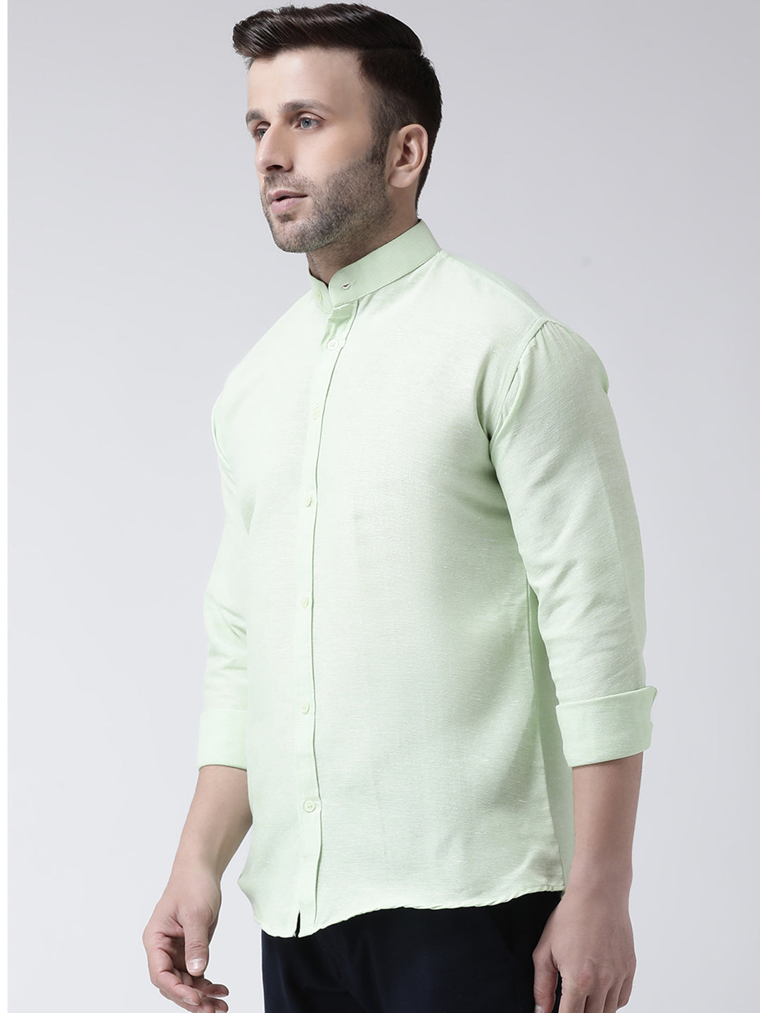 RIAG Green Men's Chinese Collar Full Sleeves Shirt
