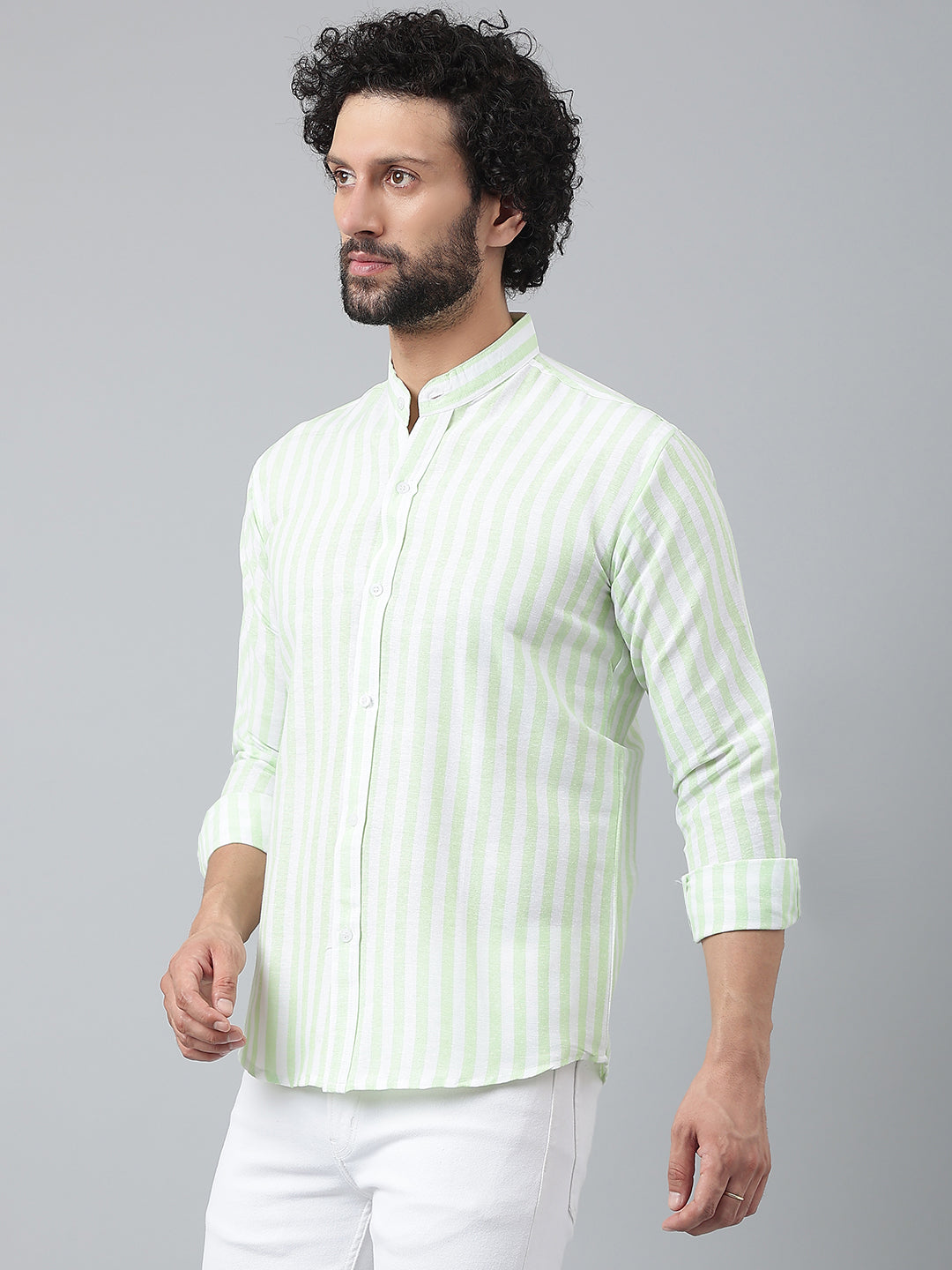 RIAG Green Men's Chinese Collar Full Sleeves Shirt