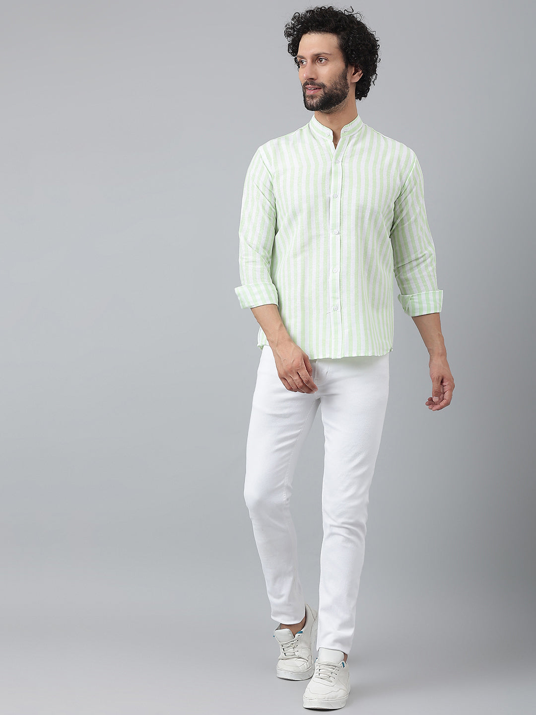 RIAG Green Men's Chinese Collar Full Sleeves Shirt