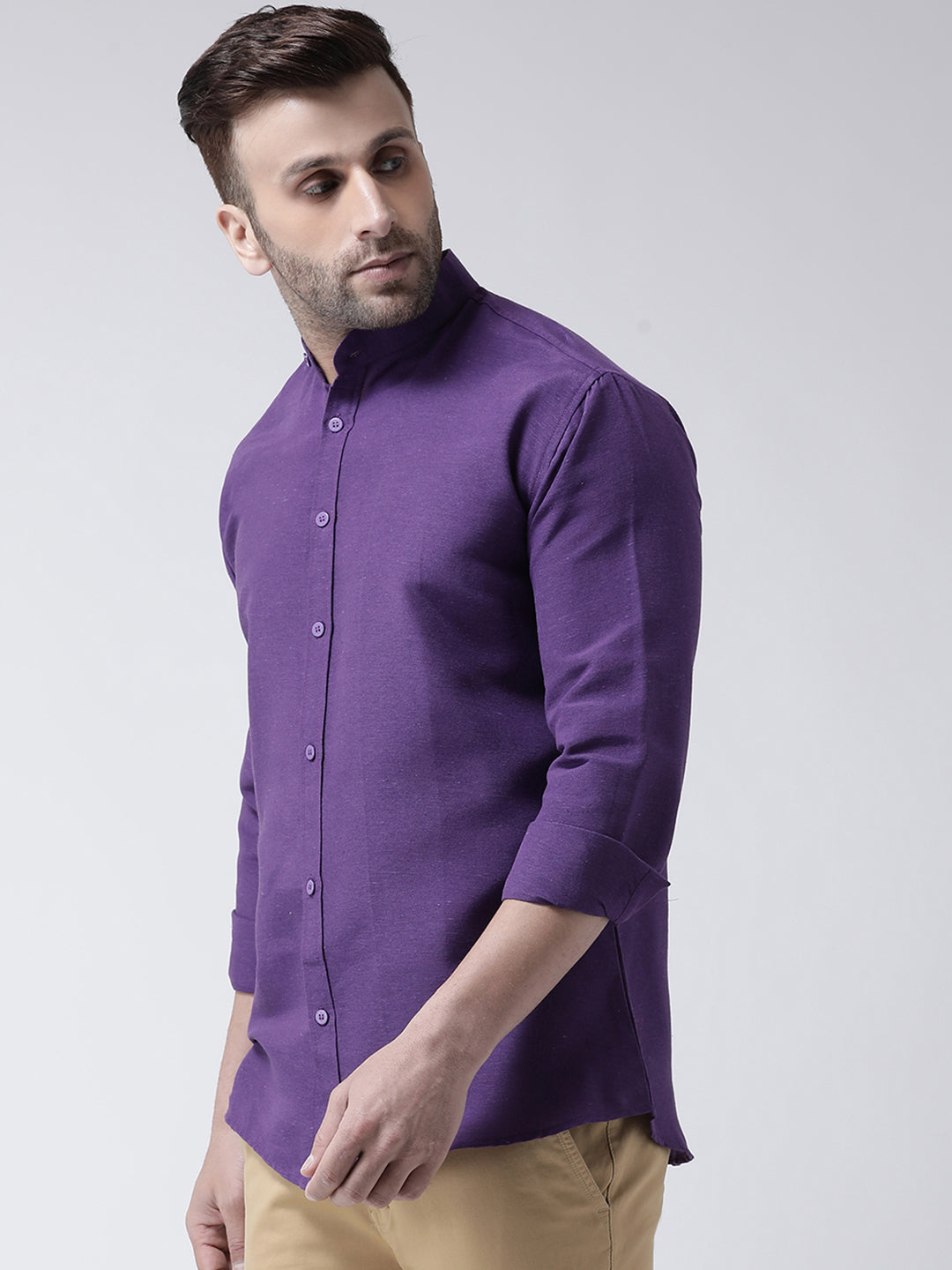 RIAG Purple Men's Chinese Collar Full Sleeves Shirt