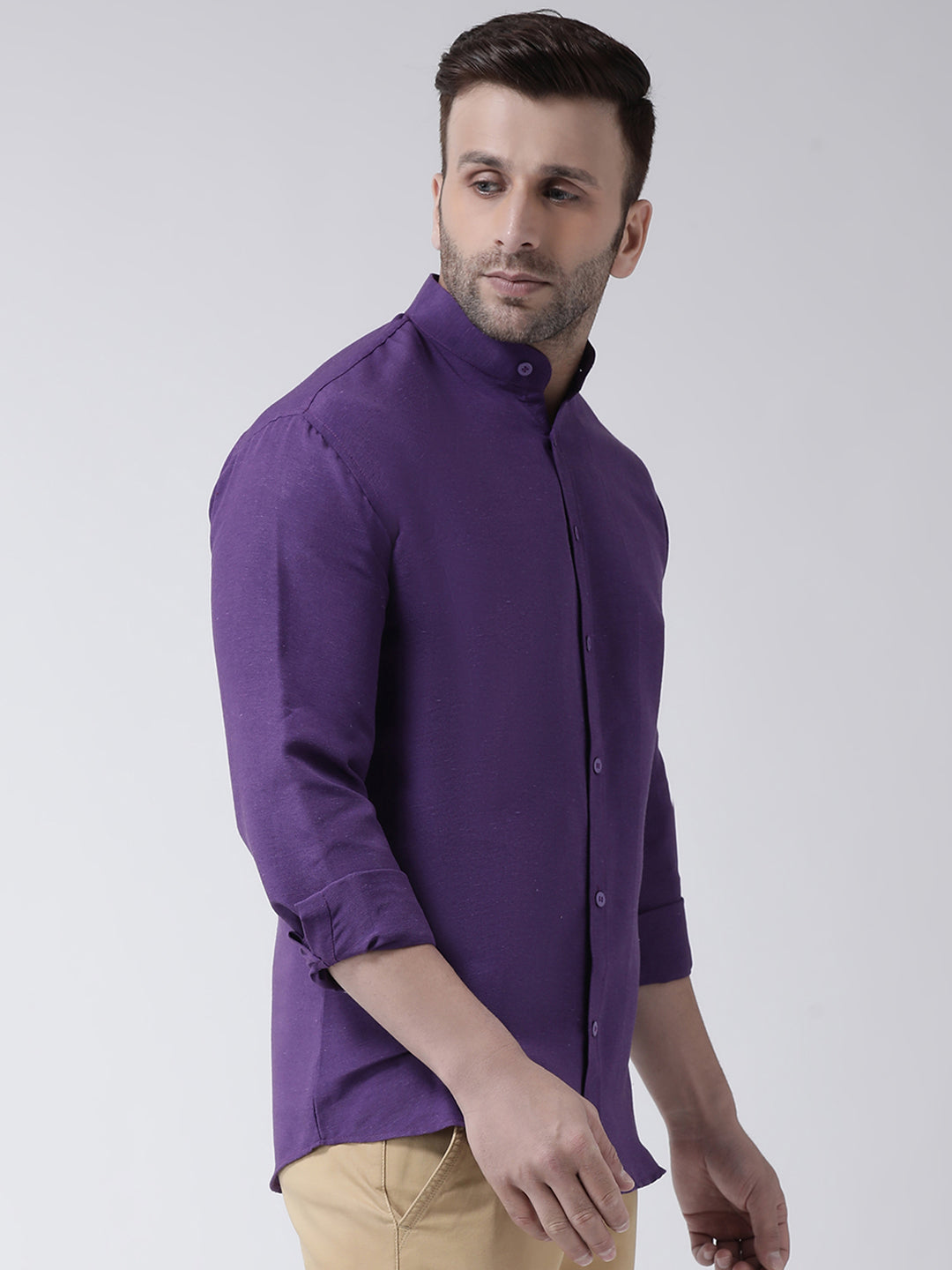 RIAG Purple Men's Chinese Collar Full Sleeves Shirt