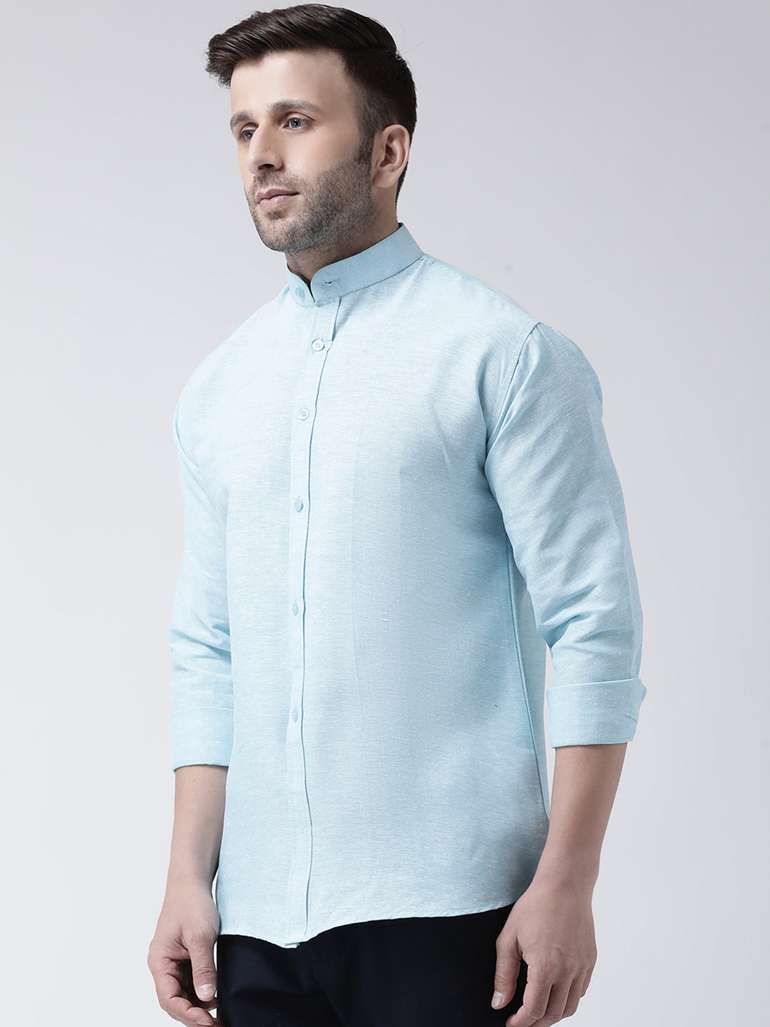 RIAG Sky Blue Men's Chinese Collar Full Sleeves Shirt