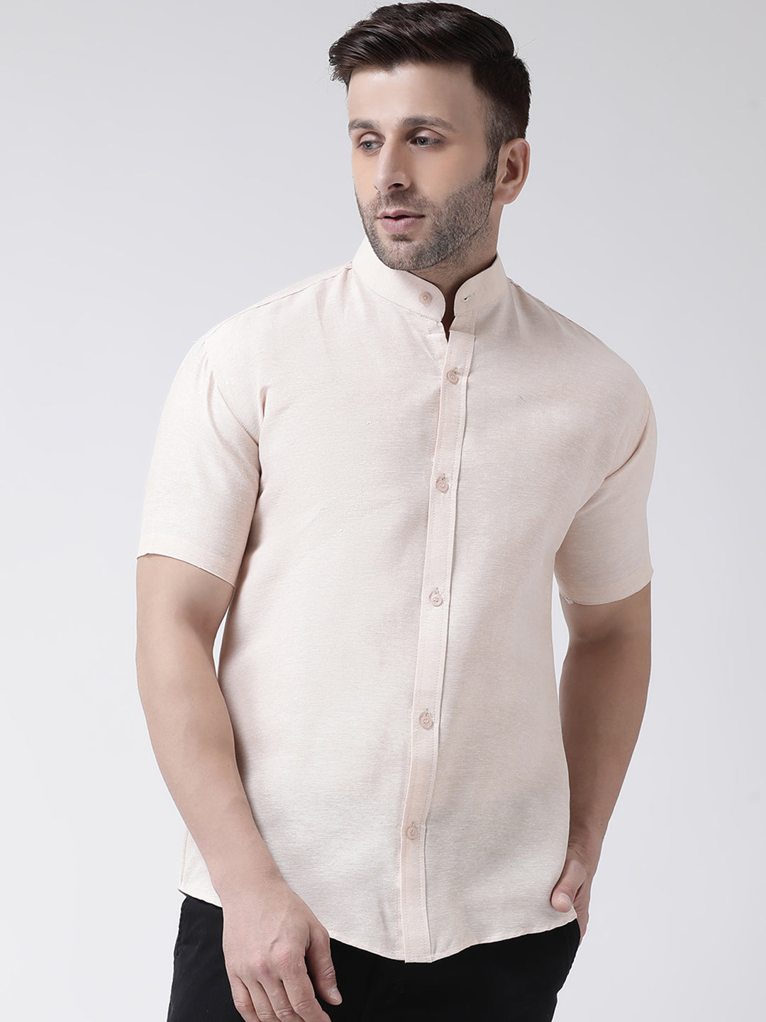 RIAG Beige Men's Chinese Collar Half Sleeves Shirt