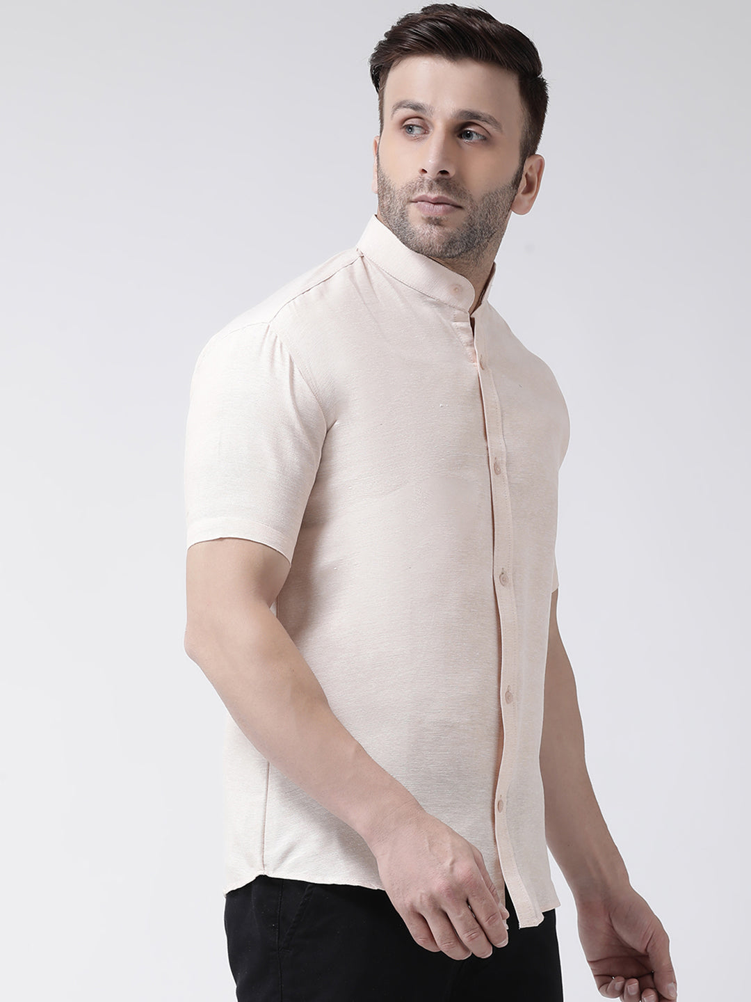 RIAG Beige Men's Chinese Collar Half Sleeves Shirt