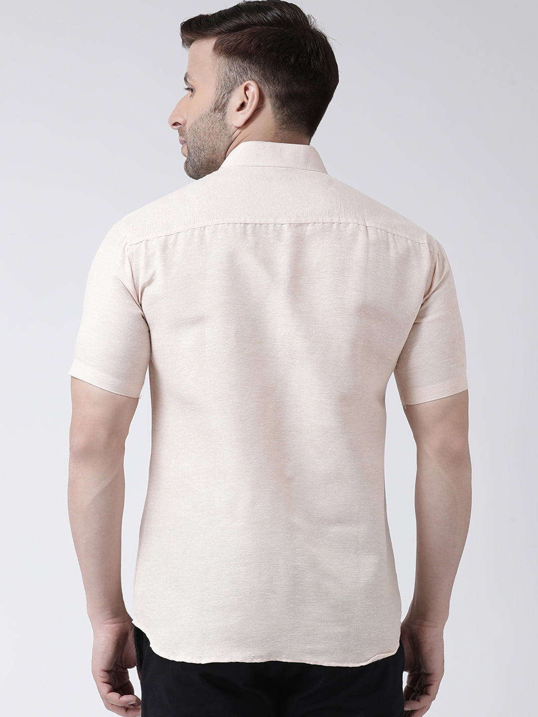 RIAG Beige Men's Chinese Collar Half Sleeves Shirt