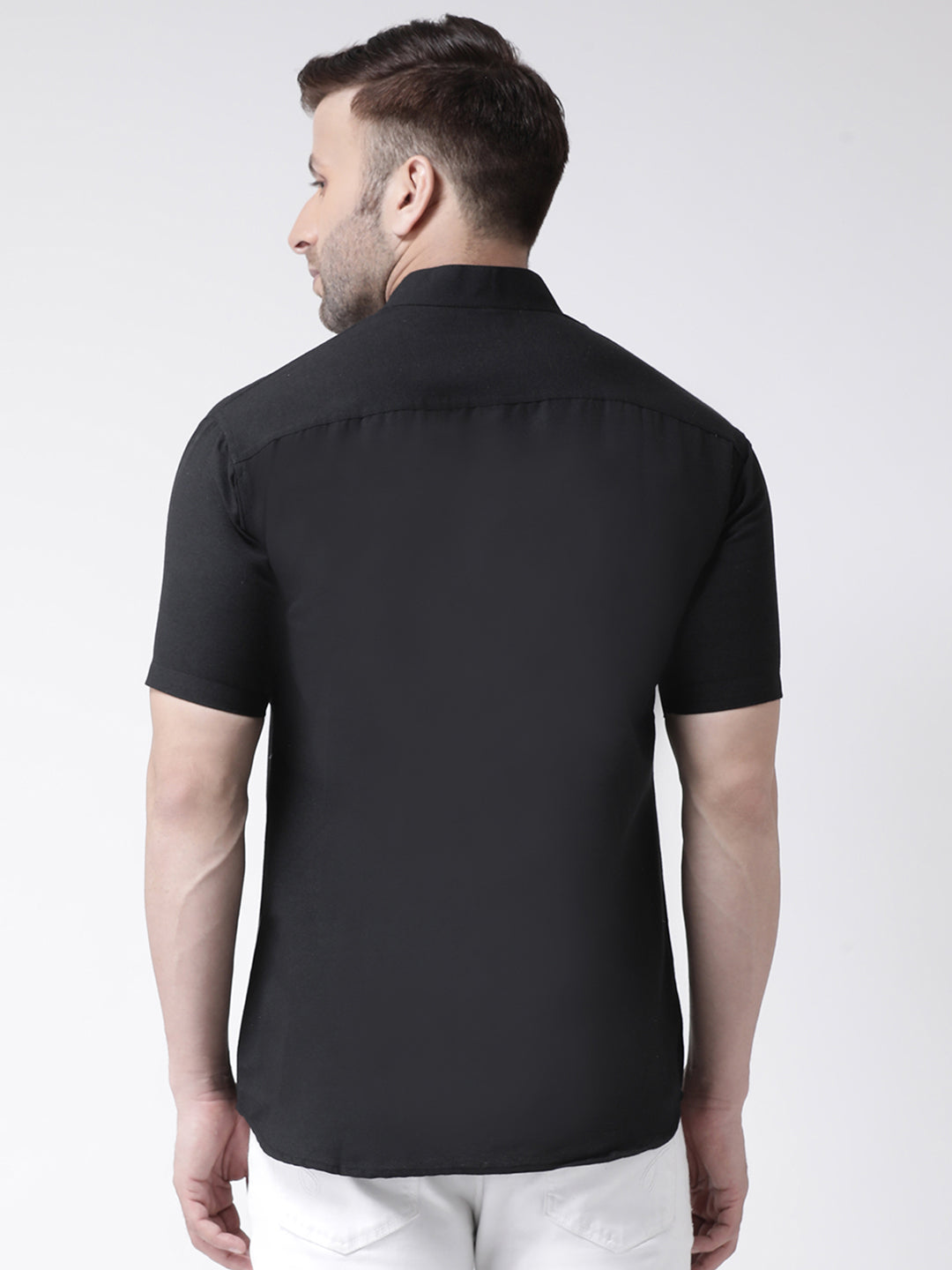 RIAG Black Men's Chinese Collar Half Sleeves Shirt