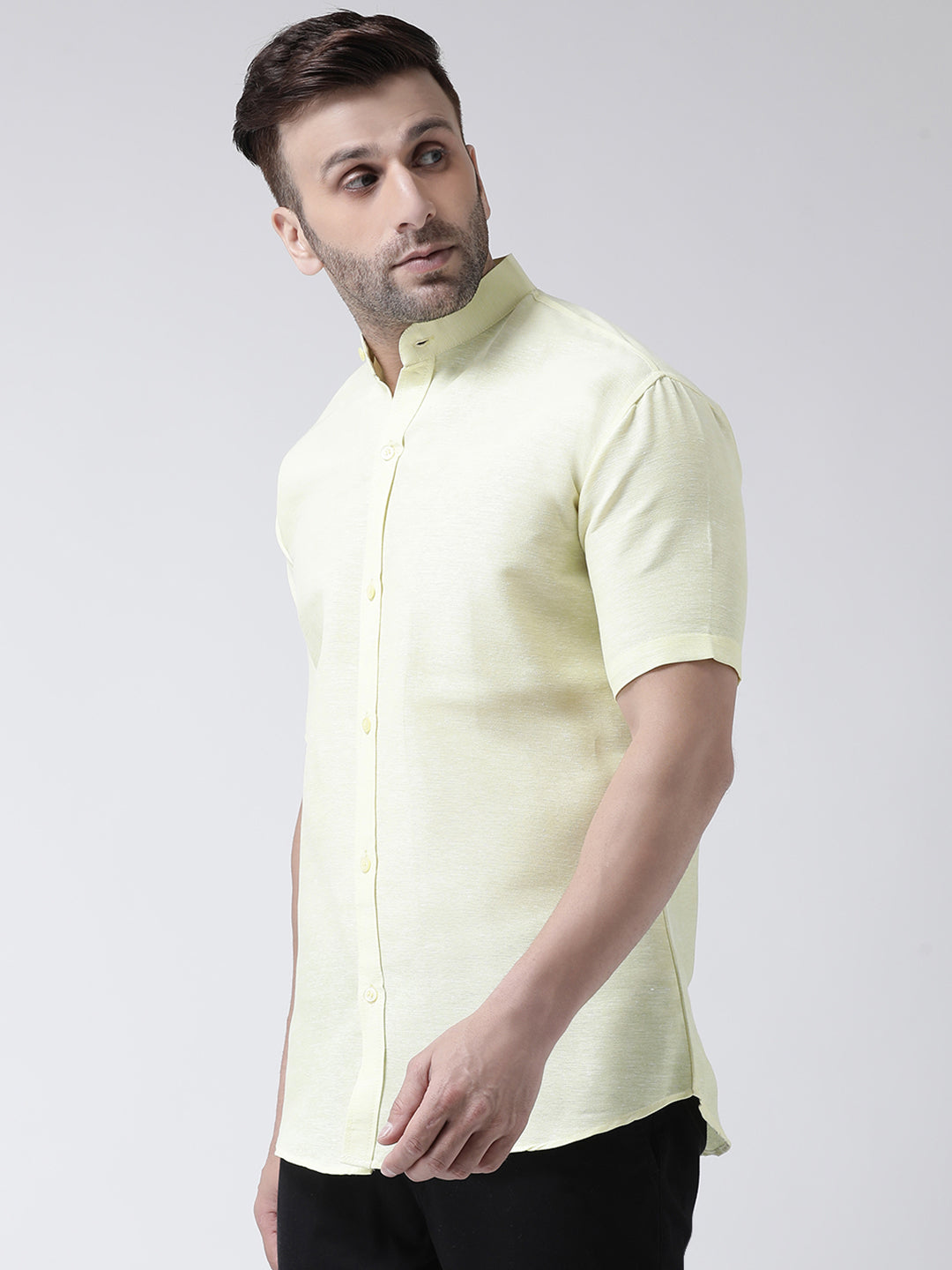 RIAG Yellow Men's Chinese Collar Half Sleeves Shirt