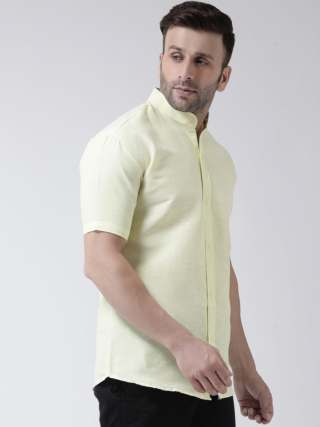 RIAG Yellow Men's Chinese Collar Half Sleeves Shirt
