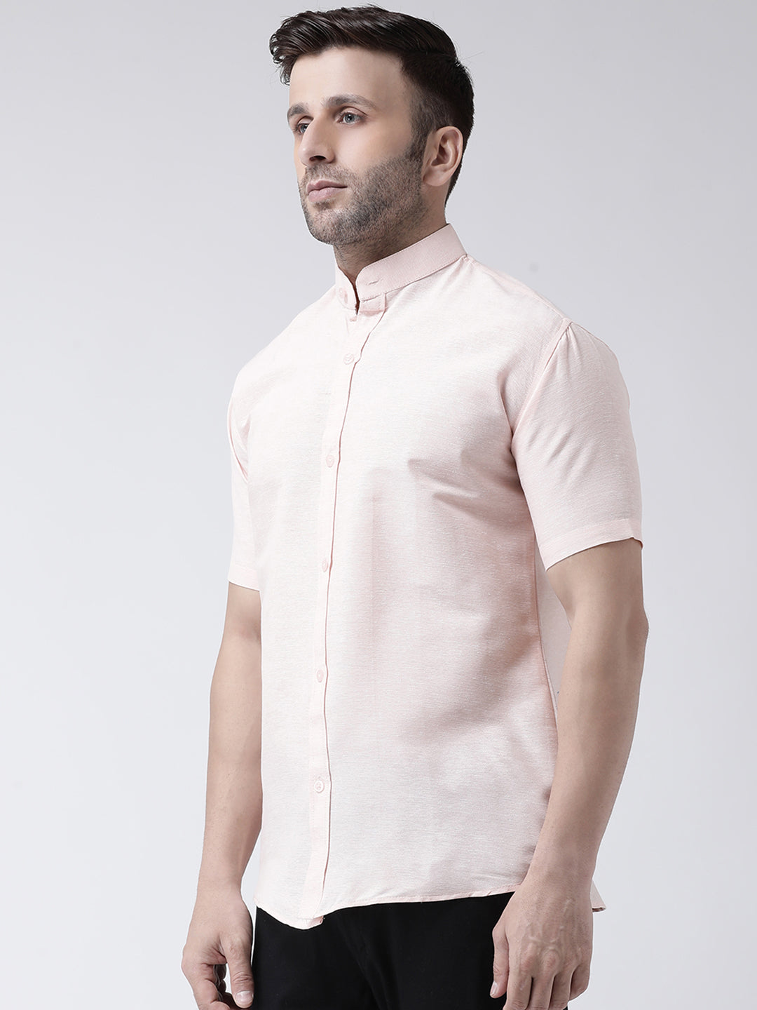 RIAG Peach Men's Chinese Collar Half Sleeves Shirt