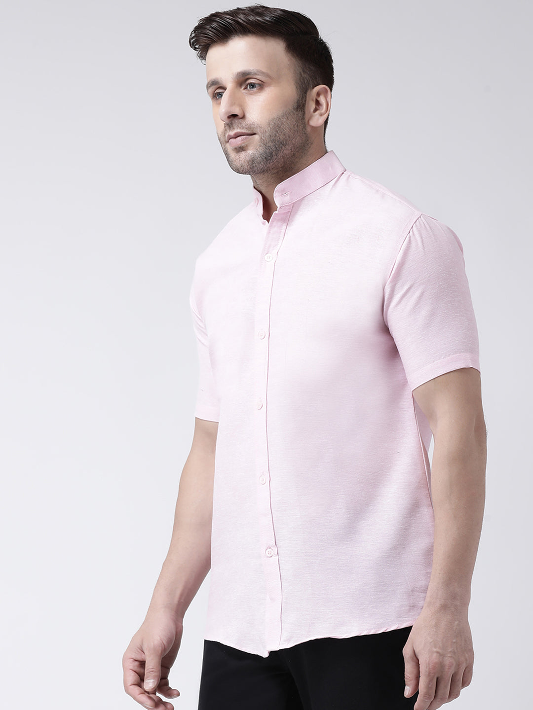 RIAG Pink Men's Chinese Collar Half Sleeves Shirt