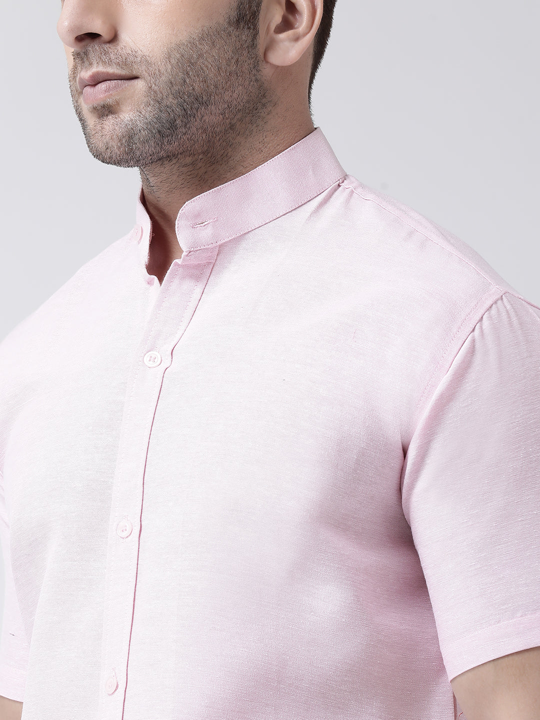 RIAG Pink Men's Chinese Collar Half Sleeves Shirt