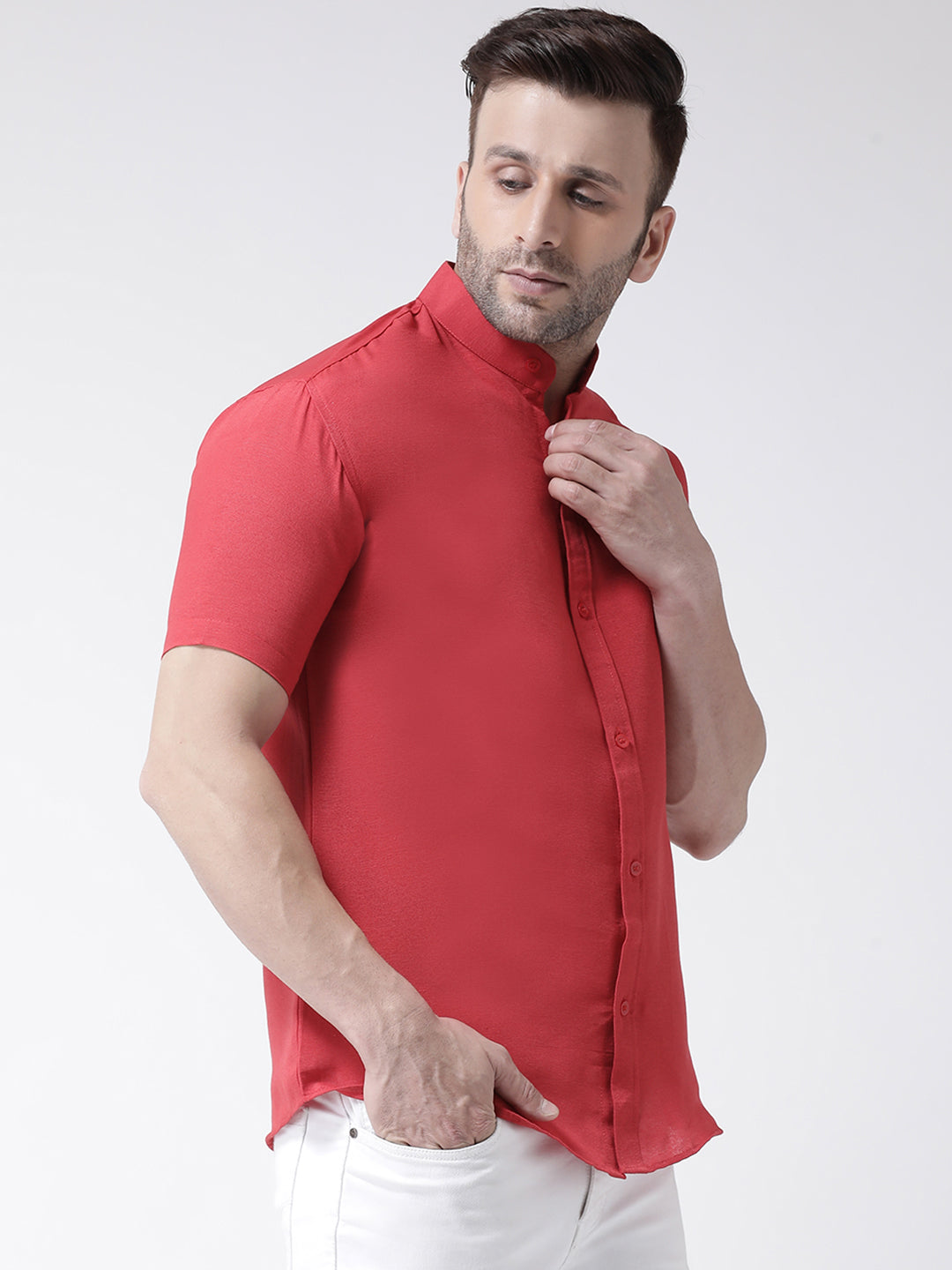 RIAG Red Men's Chinese Collar Half Sleeves Shirt