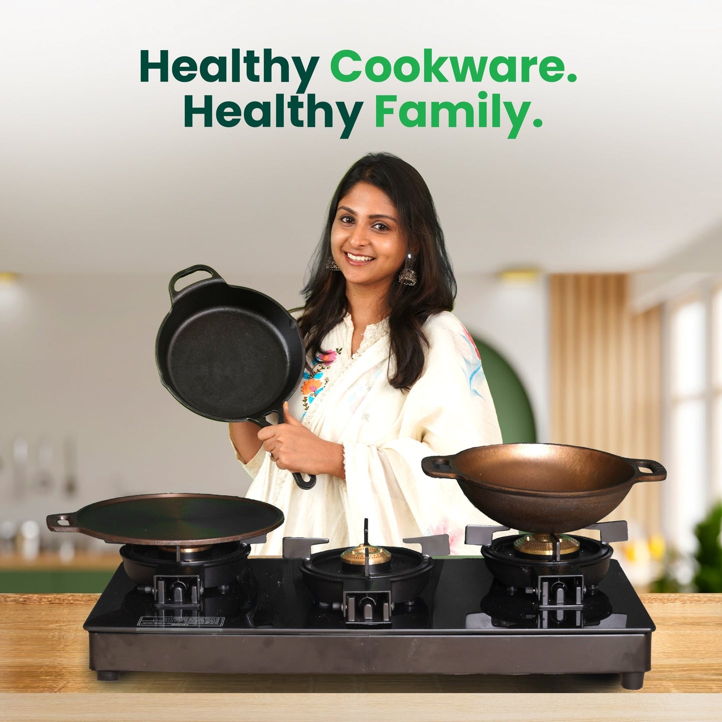The Indus Valley CASTrong Cast Iron Fish Fry Pan, Pre-seasoned, Nonstick, 100% Pure, Toxin-free, Induction, 22.4/25cm, 1.5kg/2kg