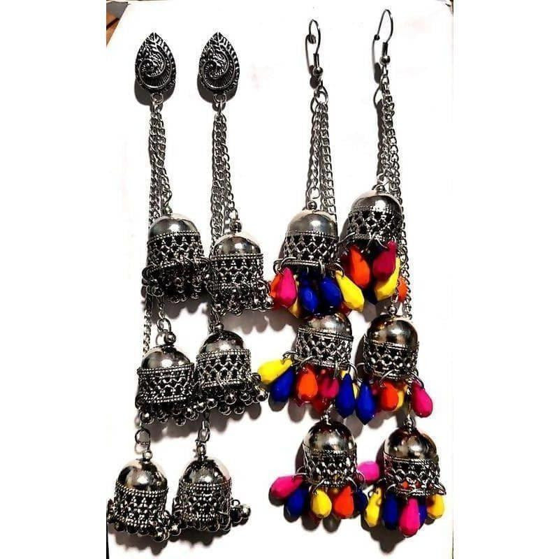 MS Fashion India Oxidised Silver Kashmiri Triple Jhumki Earrings