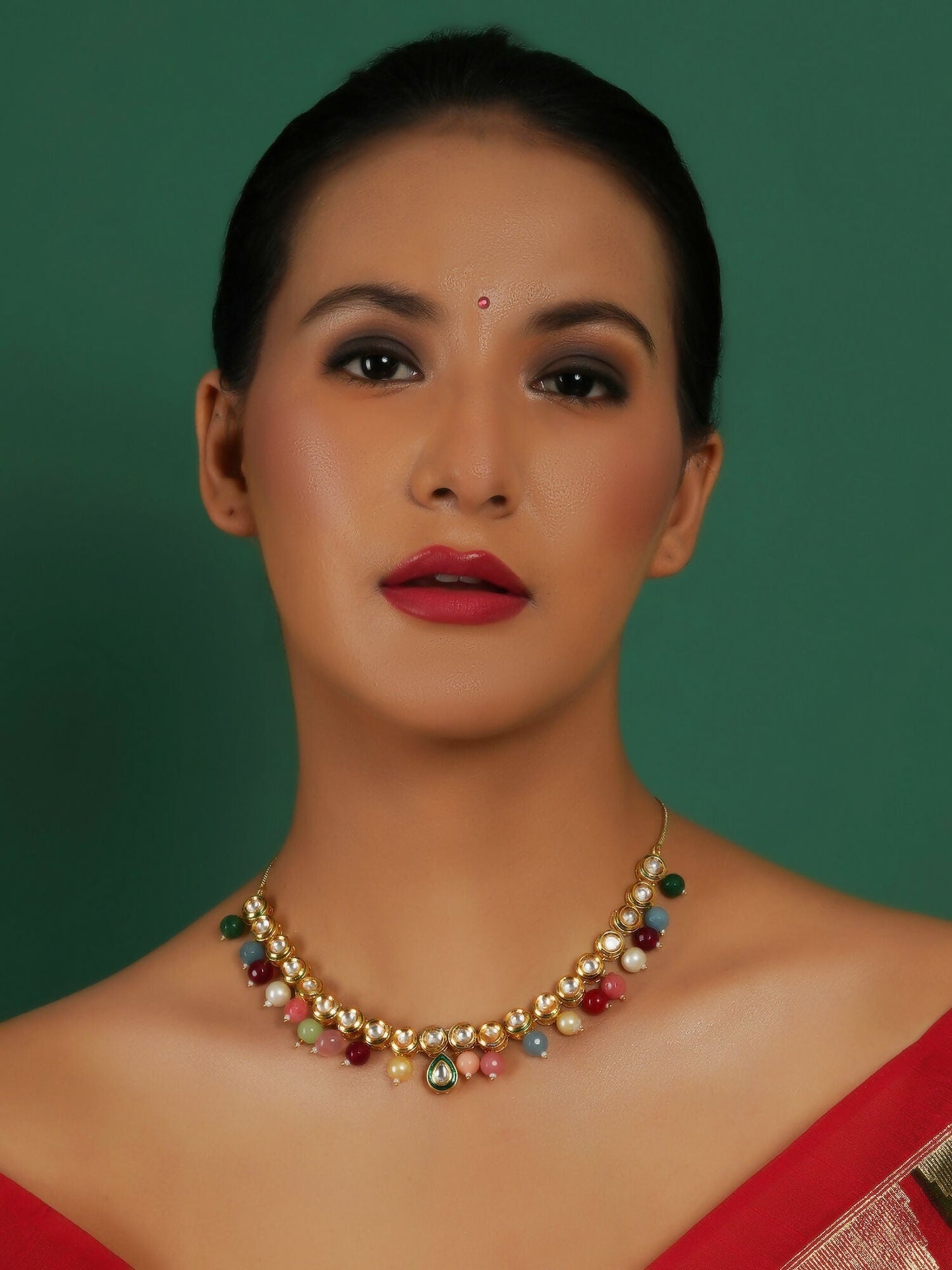 Kundan Necklace (Multi Color) - Ruby Raang