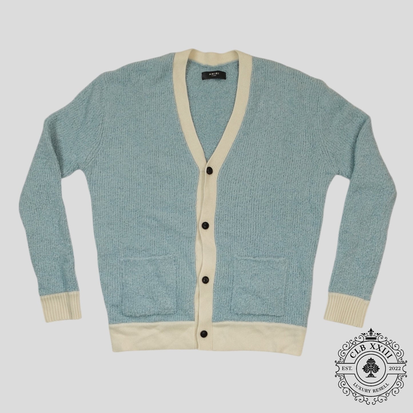 Amiri Fuzzy Wool Cardigan in Blue