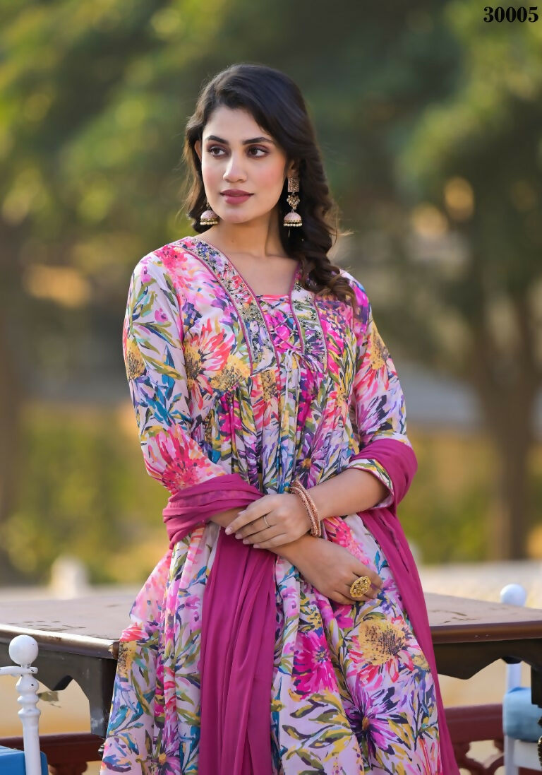 Designer Stylish Pink Slim Georgette Stitched Suit With Dupatta - Kiyara