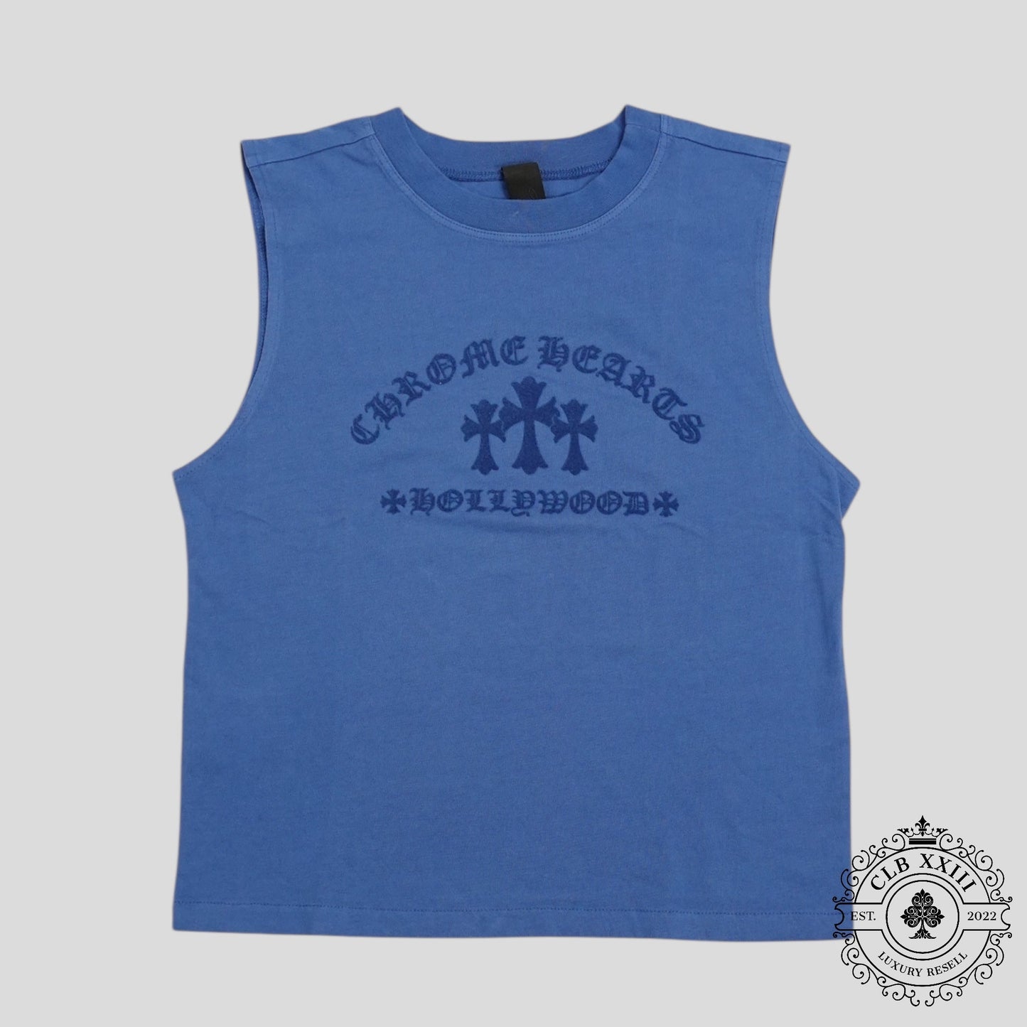 Chrome Hearts Women's Triple Cross Flocked Sleeveless Shirt in Blue